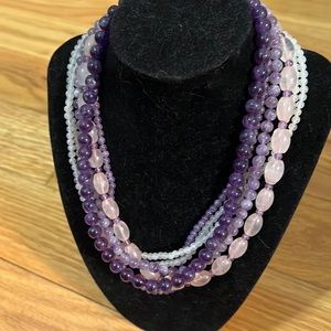 Vintage ‘80s Multi-strand Semi Precious Beads. Amethyst, Rose Quartz. Worn 0nce